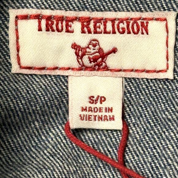 True Religion NWT Trucker Denim Jean Jacket Women Sz Small Petite Crystals - Picture 7 of 11
